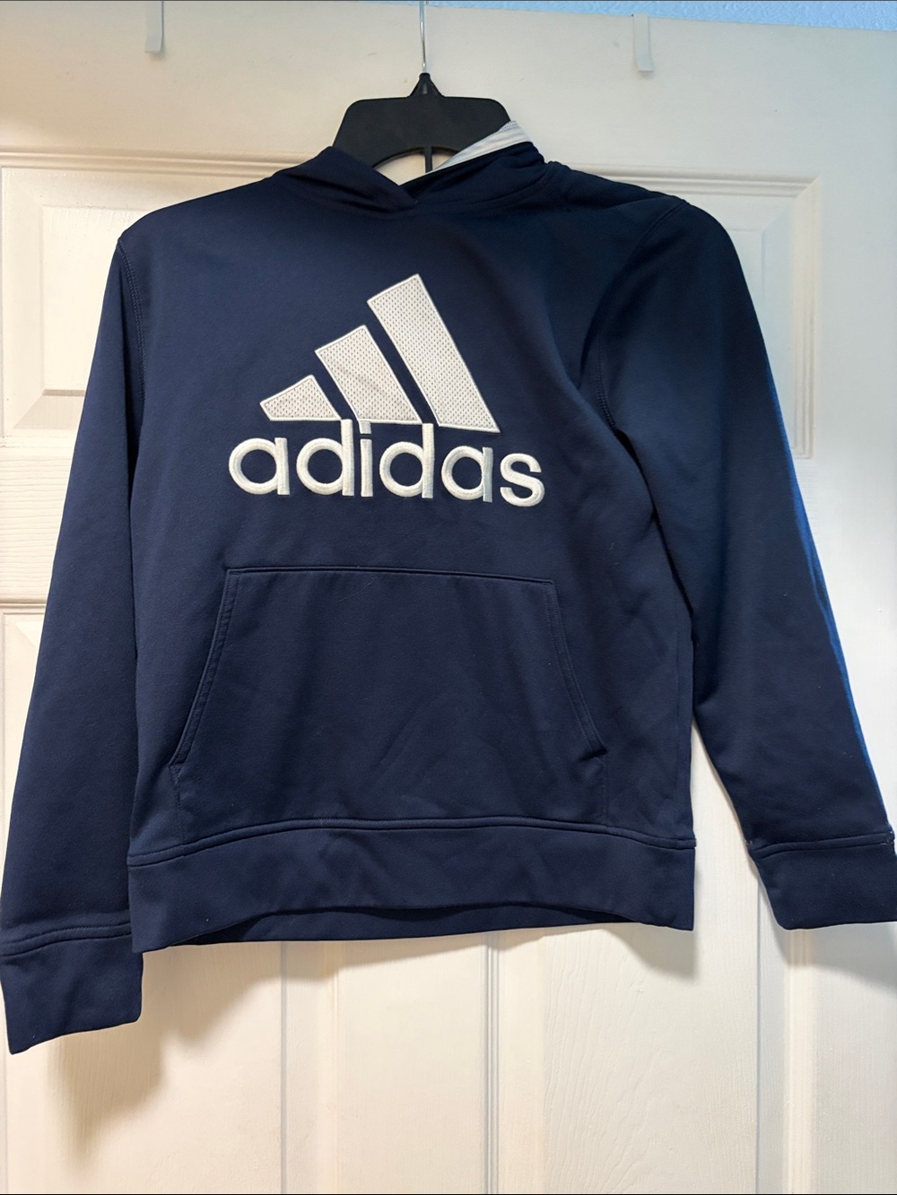 adidas boy’s Navy Crewneck Hoodie with White Logo
